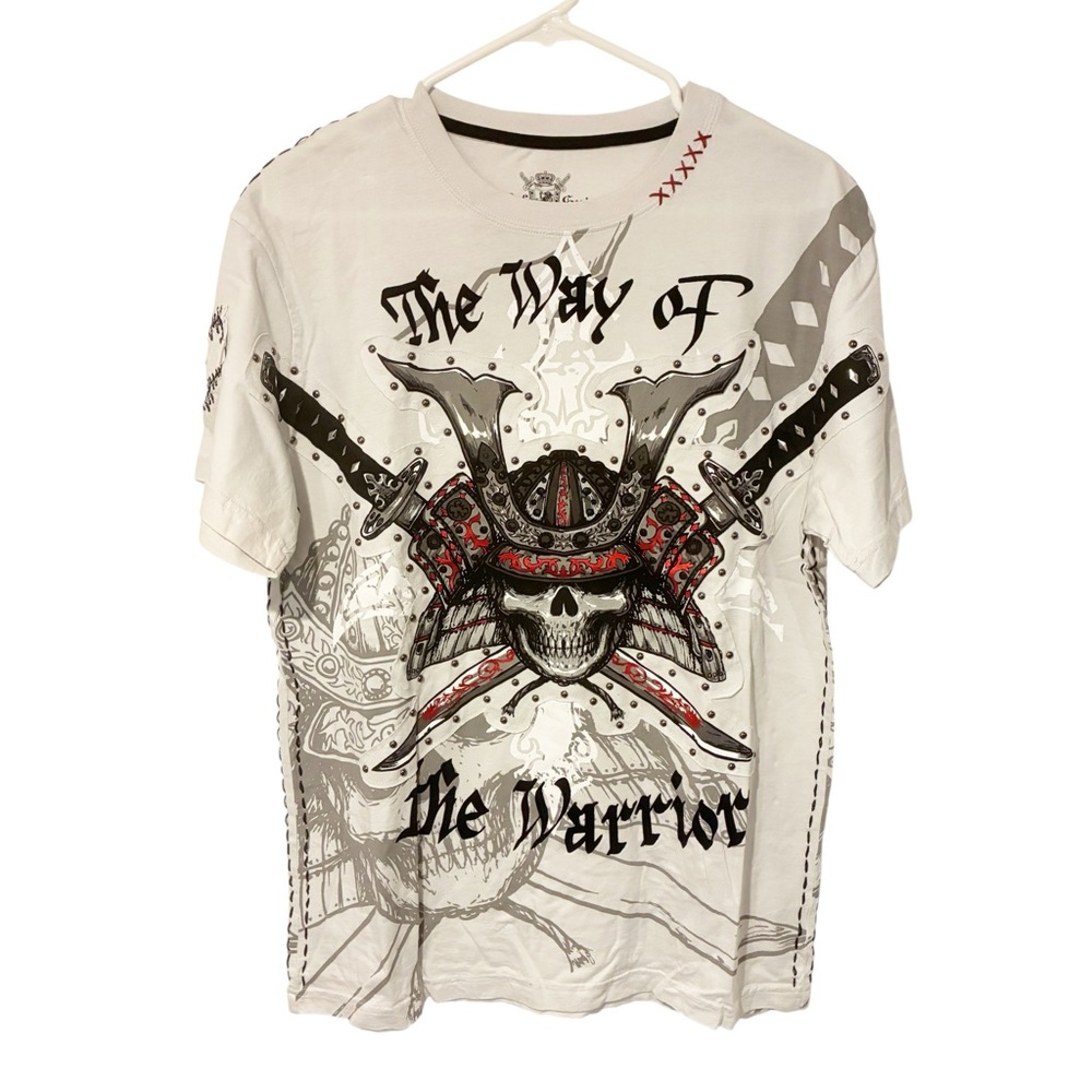 Rebel Spirit White Graphic 'The Way of the Warrior' Tee with Black & Red Accents